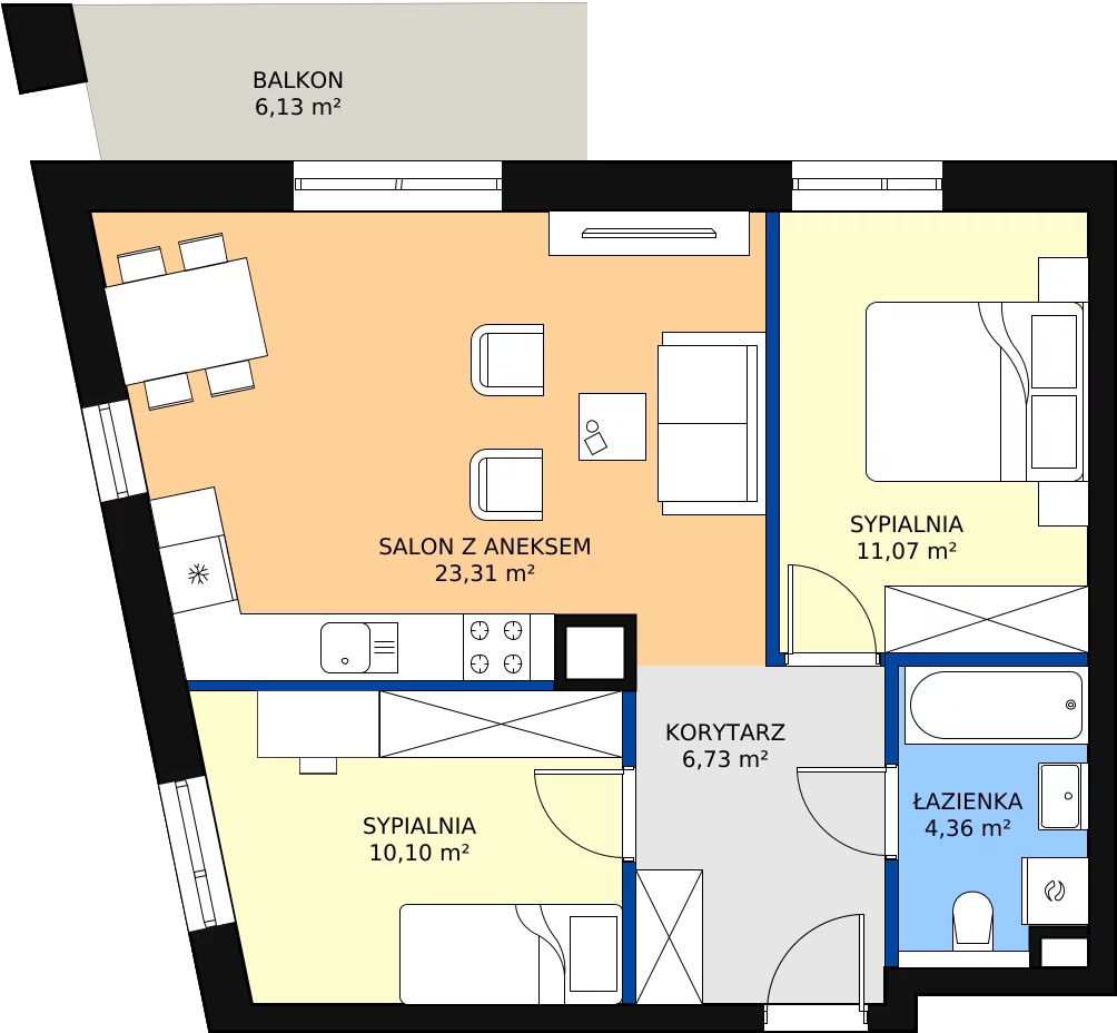 Zalety mieszkania 55.57 m², E27