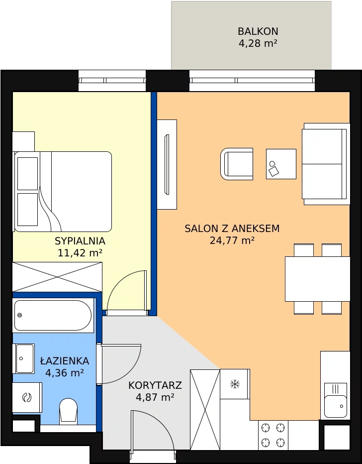 Zalety mieszkania 45.42 m², E17
