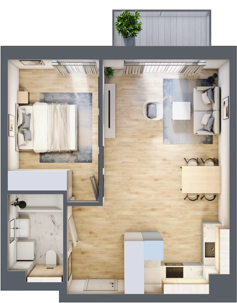 2 pokoje, mieszkanie 45,42 m², piętro 1, oferta nr E17, Na Koszutce II, Katowice, Śródmieście, Koszutka, ul. Słoneczna 1