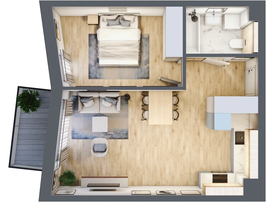 2 pokoje, mieszkanie 46,57 m², piętro 4, oferta nr F1-31, Na Koszutce II, Katowice, Śródmieście, Koszutka, ul. Słoneczna 1
