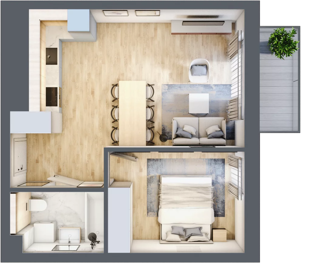 2 pokoje, mieszkanie 40,17 m², piętro 4, oferta nr F1-27, Na Koszutce II, Katowice, Śródmieście, Koszutka, ul. Słoneczna 1