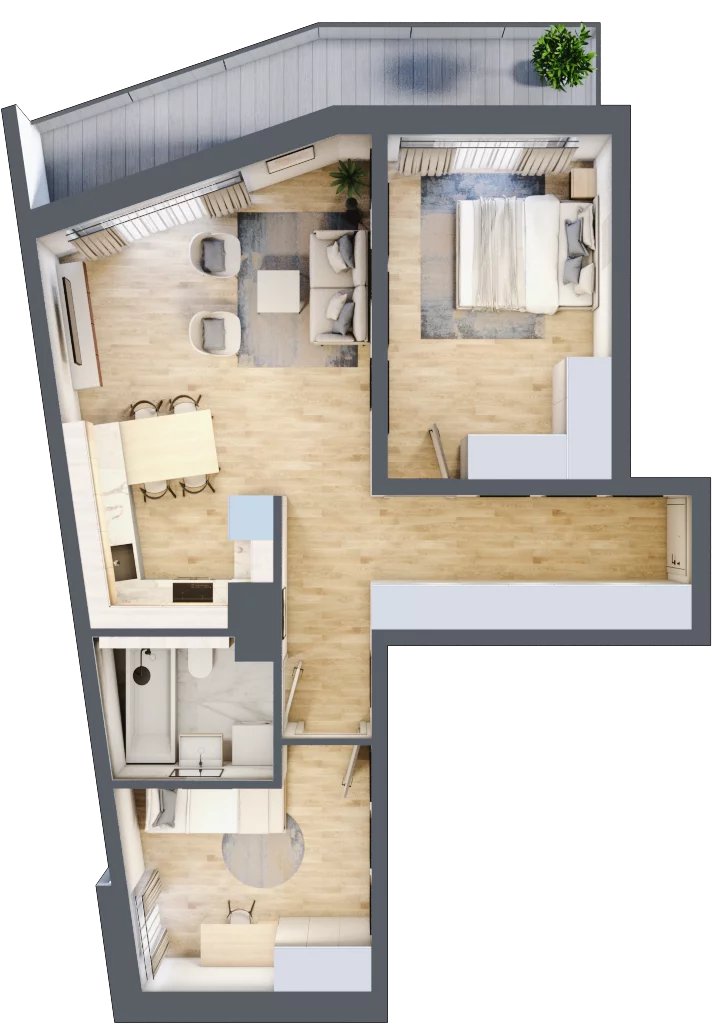 3 pokoje, mieszkanie 61,57 m², piętro 3, oferta nr F1-19, Na Koszutce II, Katowice, Śródmieście, Koszutka, ul. Słoneczna 1