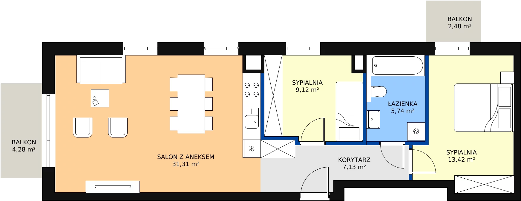 Zalety mieszkania 66.72 m², F2-10