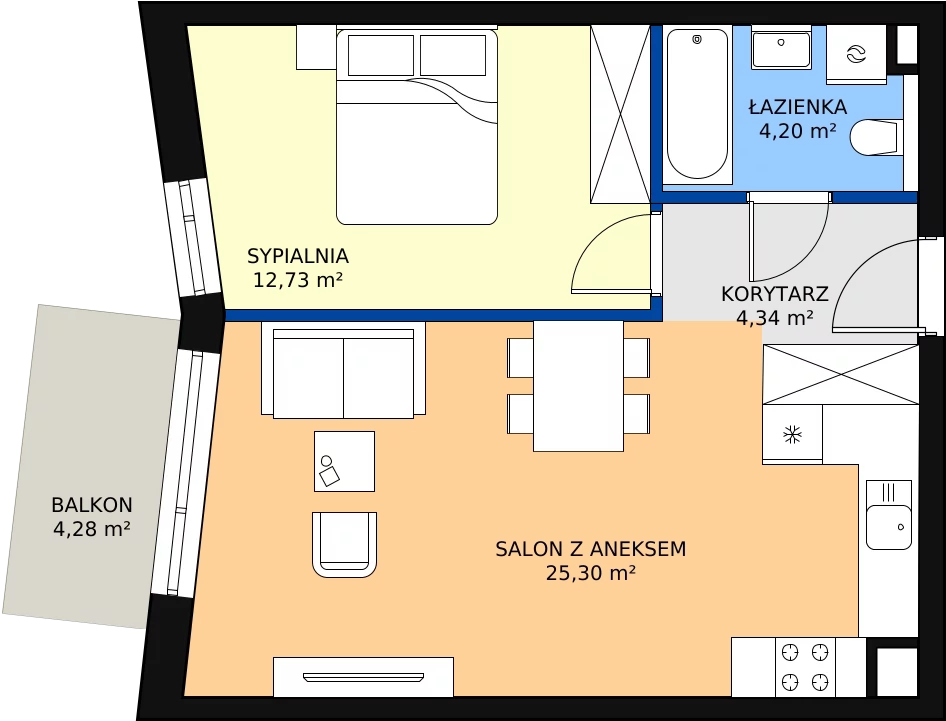 Zalety mieszkania 46.57 m², F1-11
