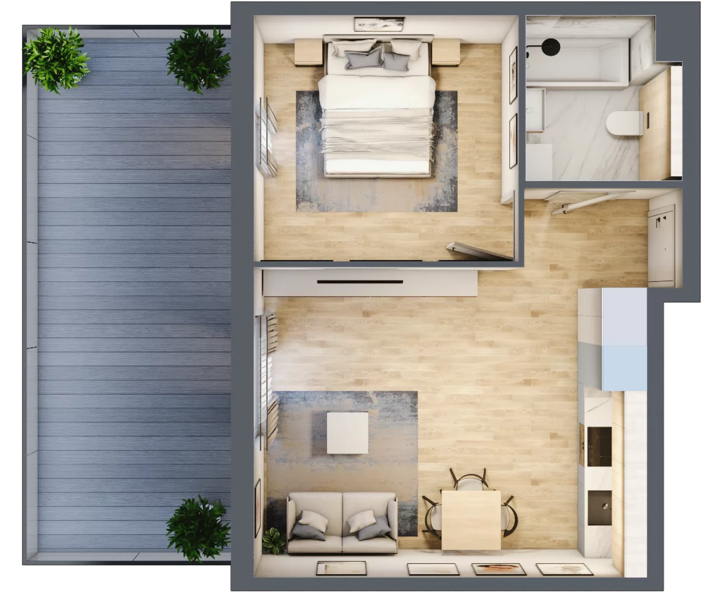 2 pokoje, mieszkanie 41,60 m², parter, oferta nr mieszkanie A0.4, Enklawa Bukowa, Kraków, Podgórze, Rybitwy, ul. Bukowa 67