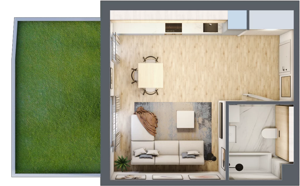 1 pokój, mieszkanie 30,81 m², parter, oferta nr mieszkanie A0.6, Enklawa Bukowa, Kraków, Podgórze, Rybitwy, ul. Bukowa 67