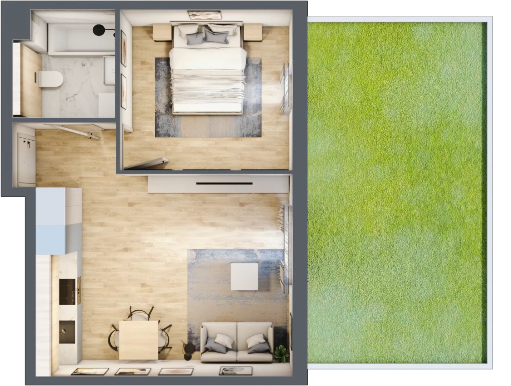 2 pokoje, mieszkanie 41,60 m², parter, oferta nr mieszkanie A0.20, Enklawa Bukowa, Kraków, Podgórze, Rybitwy, ul. Bukowa 67