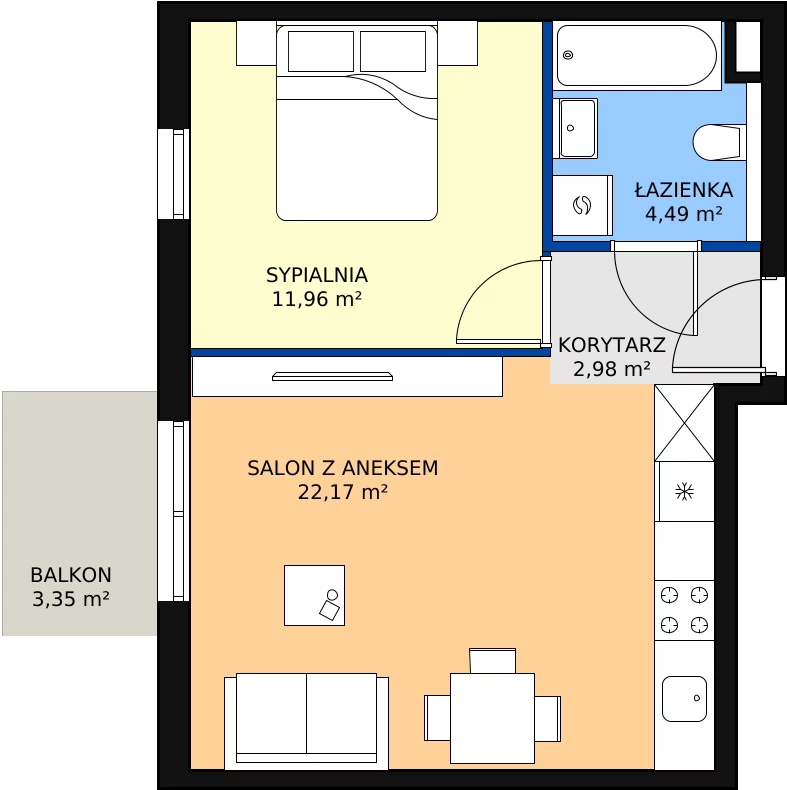 Zalety mieszkania 41.58 m², mieszkanie A1.5