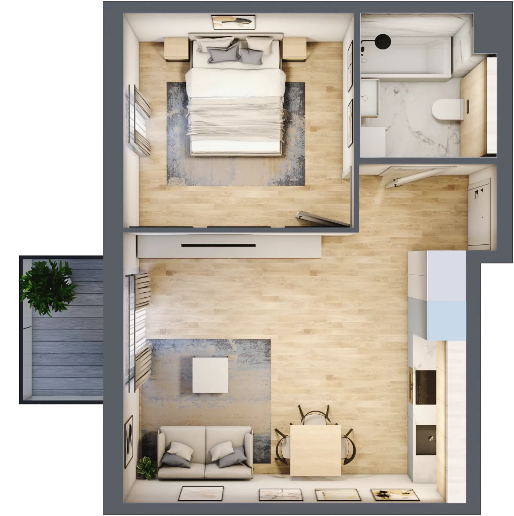 2 pokoje, mieszkanie 41,58 m², piętro 1, oferta nr mieszkanie A1.5, Enklawa Bukowa, Kraków, Podgórze, Rybitwy, ul. Bukowa 67