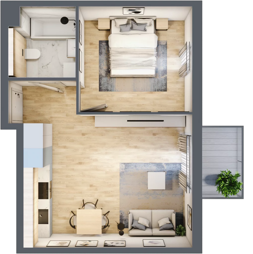 2 pokoje, mieszkanie 41,58 m², piętro 1, oferta nr mieszkanie A1.22, Enklawa Bukowa, Kraków, Podgórze, Rybitwy, ul. Bukowa 67