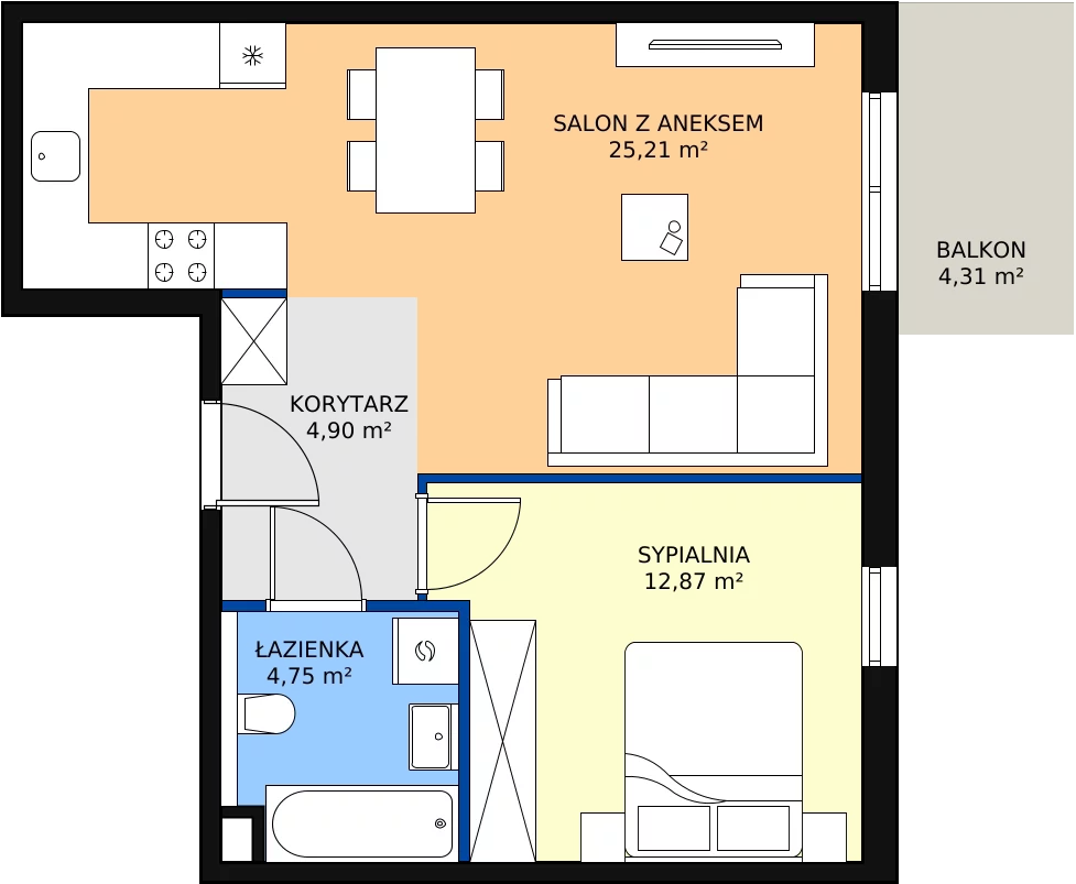 Zalety mieszkania 47.75 m², mieszkanie A5.20
