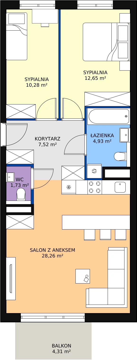 Zalety mieszkania 65.49 m², mieszkanie A5.11
