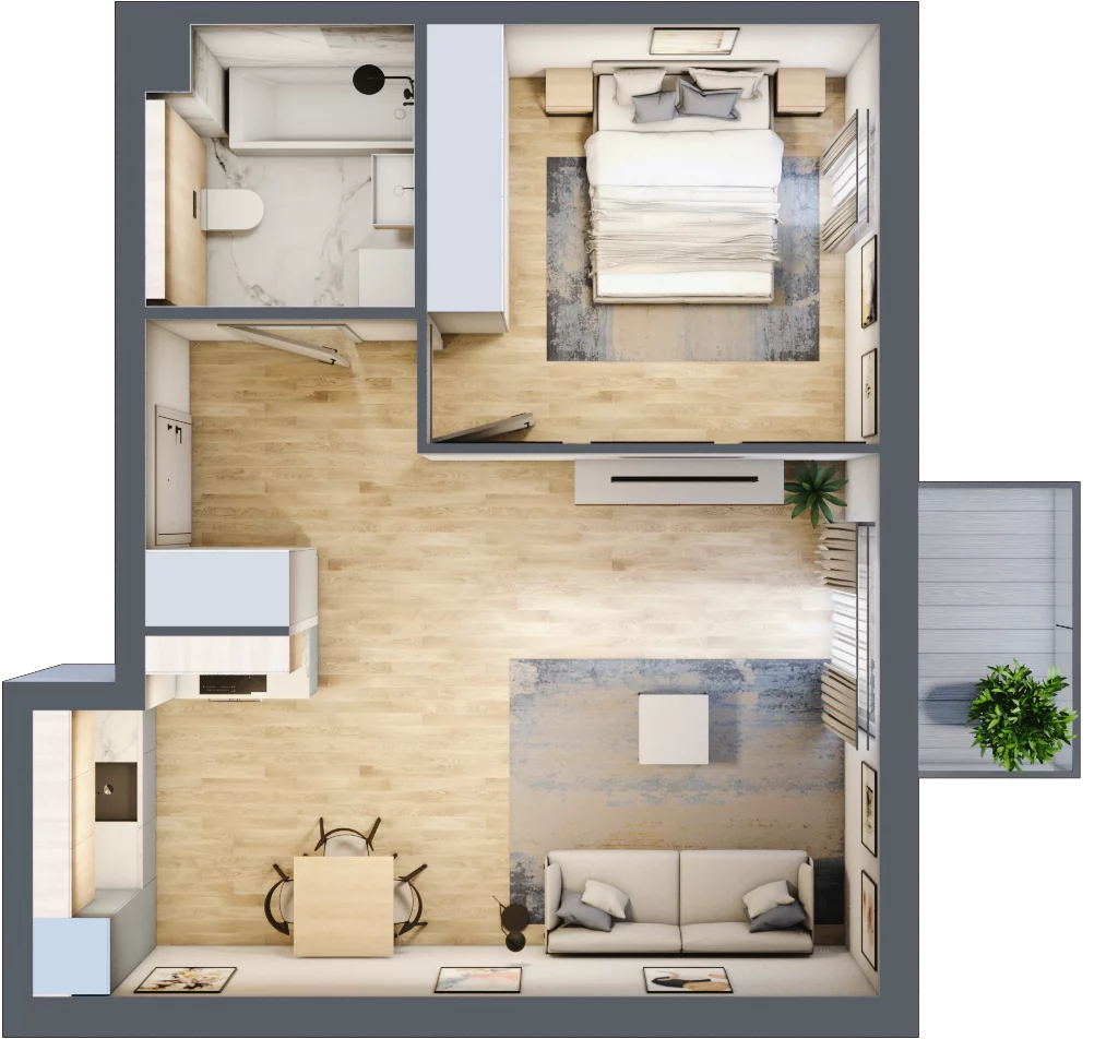 2 pokoje, mieszkanie 46,00 m², piętro 5, oferta nr mieszkanie A5.3, Enklawa Bukowa, Kraków, Podgórze, Rybitwy, ul. Bukowa 67
