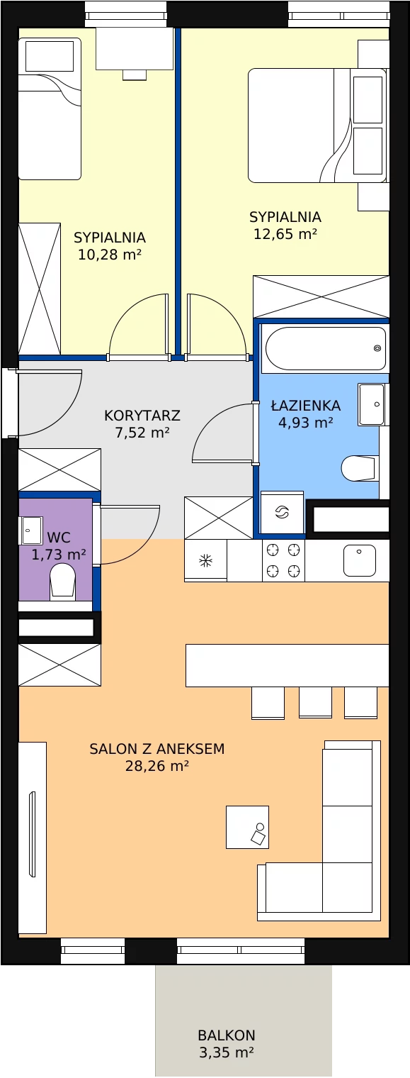 Zalety mieszkania 65.49 m², mieszkanie A4.14