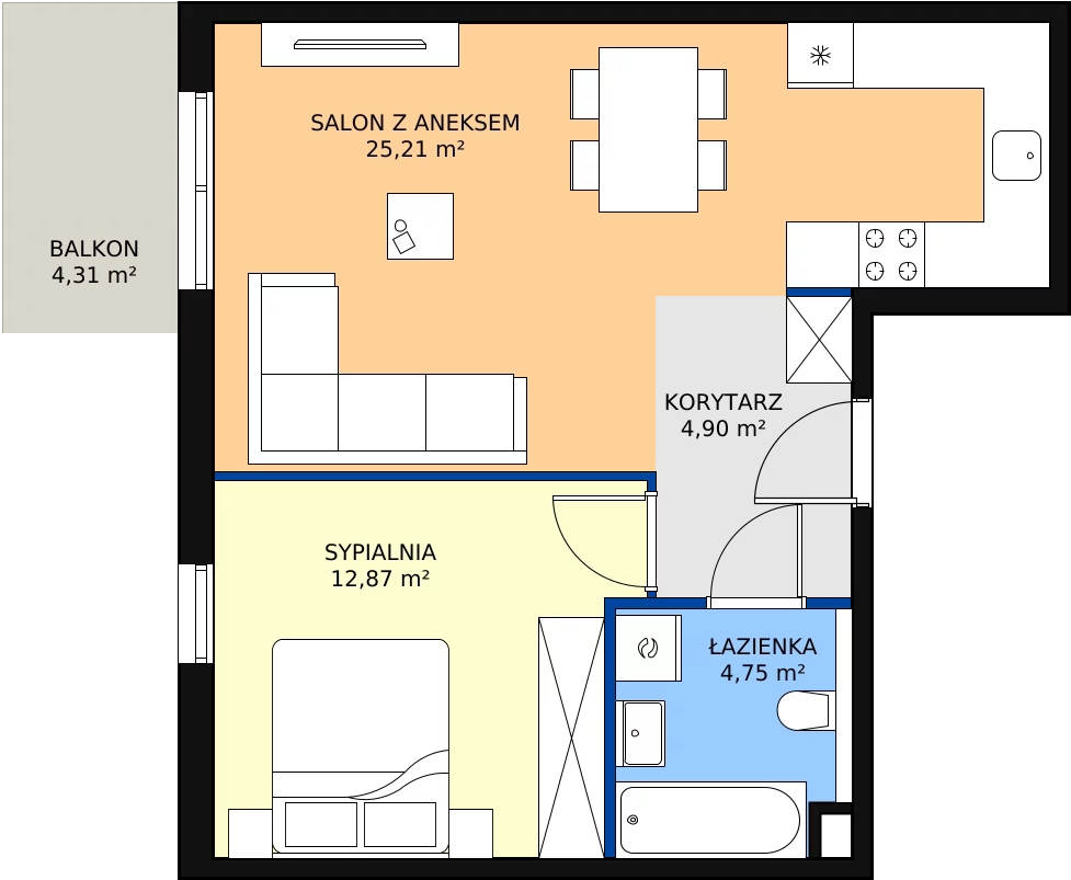Zalety mieszkania 47.75 m², mieszkanie A3.7