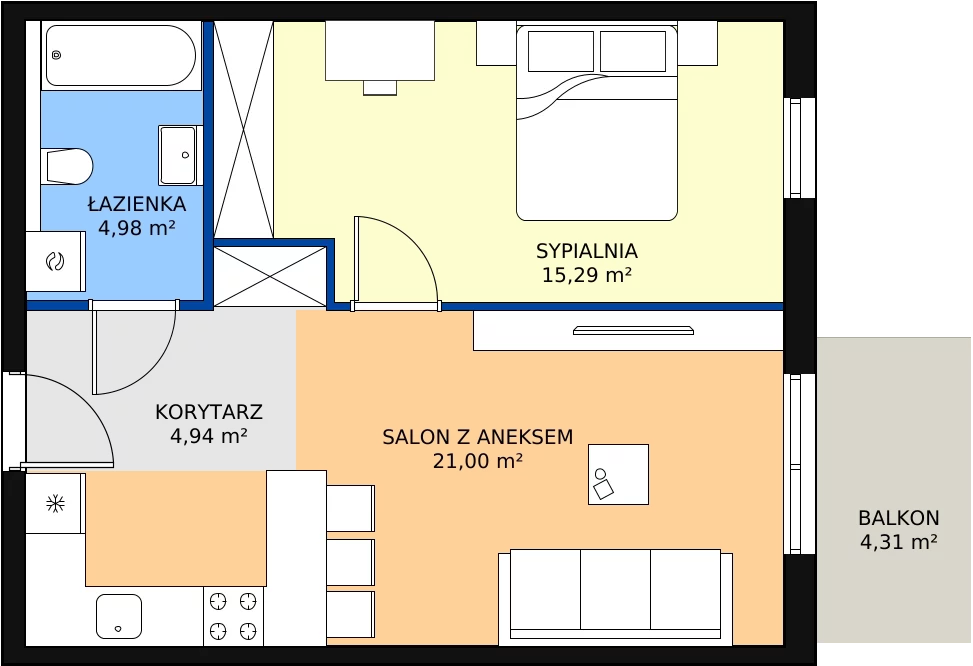 Zalety mieszkania 46.96 m², mieszkanie A1.19