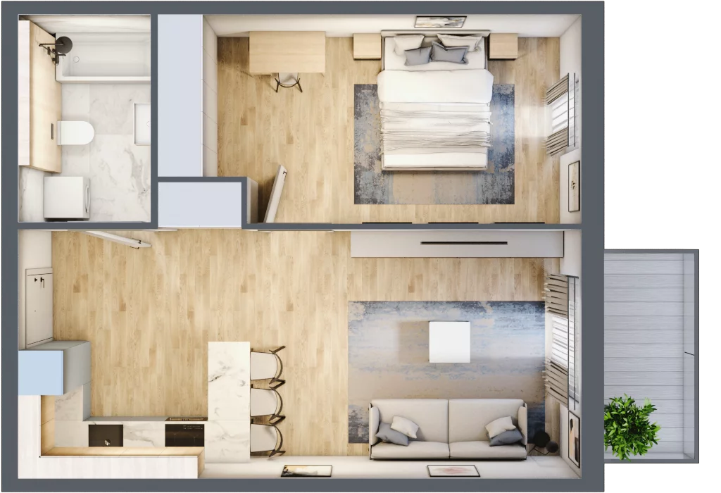 2 pokoje, mieszkanie 46,96 m², piętro 1, oferta nr mieszkanie A1.19, Enklawa Bukowa, Kraków, Podgórze, Rybitwy, ul. Bukowa 67