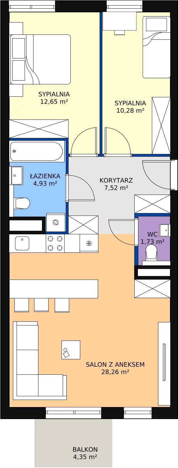 Zalety mieszkania 65.49 m², mieszkanie A1.13