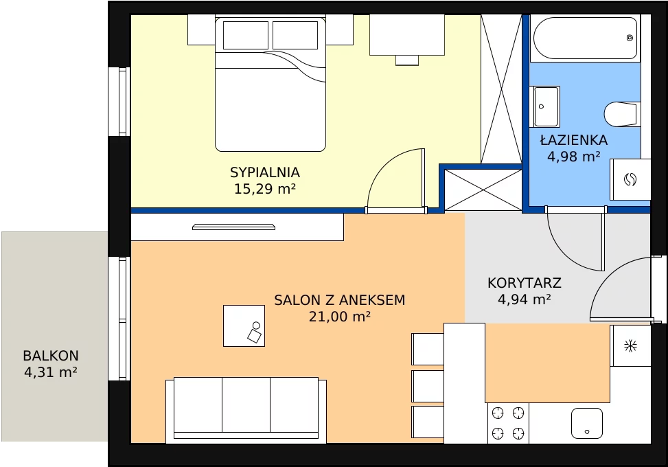 Zalety mieszkania 46.96 m², mieszkanie A1.8