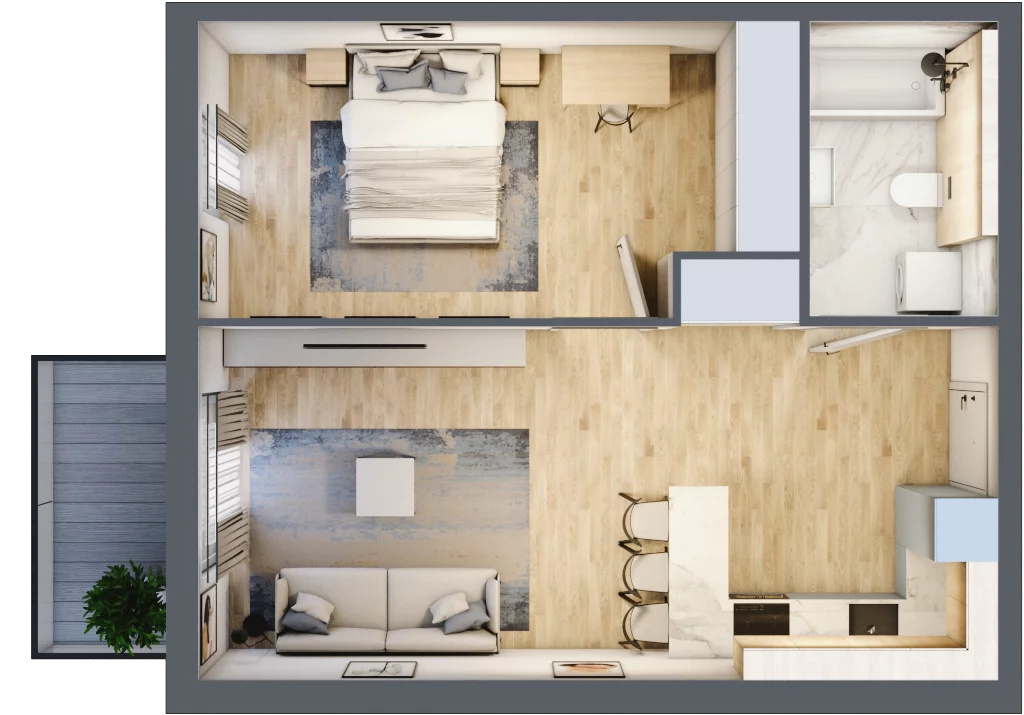 2 pokoje, mieszkanie 46,96 m², piętro 1, oferta nr mieszkanie A1.8, Enklawa Bukowa, Kraków, Podgórze, Rybitwy, ul. Bukowa 67