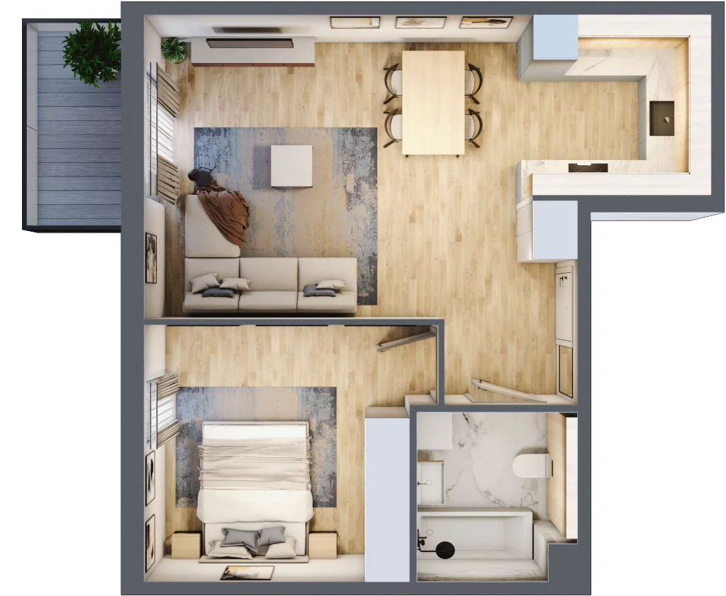 2 pokoje, mieszkanie 47,75 m², piętro 1, oferta nr mieszkanie A1.7, Enklawa Bukowa, Kraków, Podgórze, Rybitwy, ul. Bukowa 67