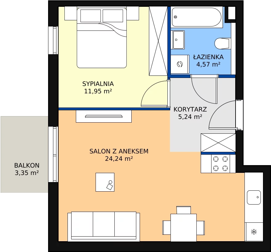 Zalety mieszkania 46 m², mieszkanie A1.4