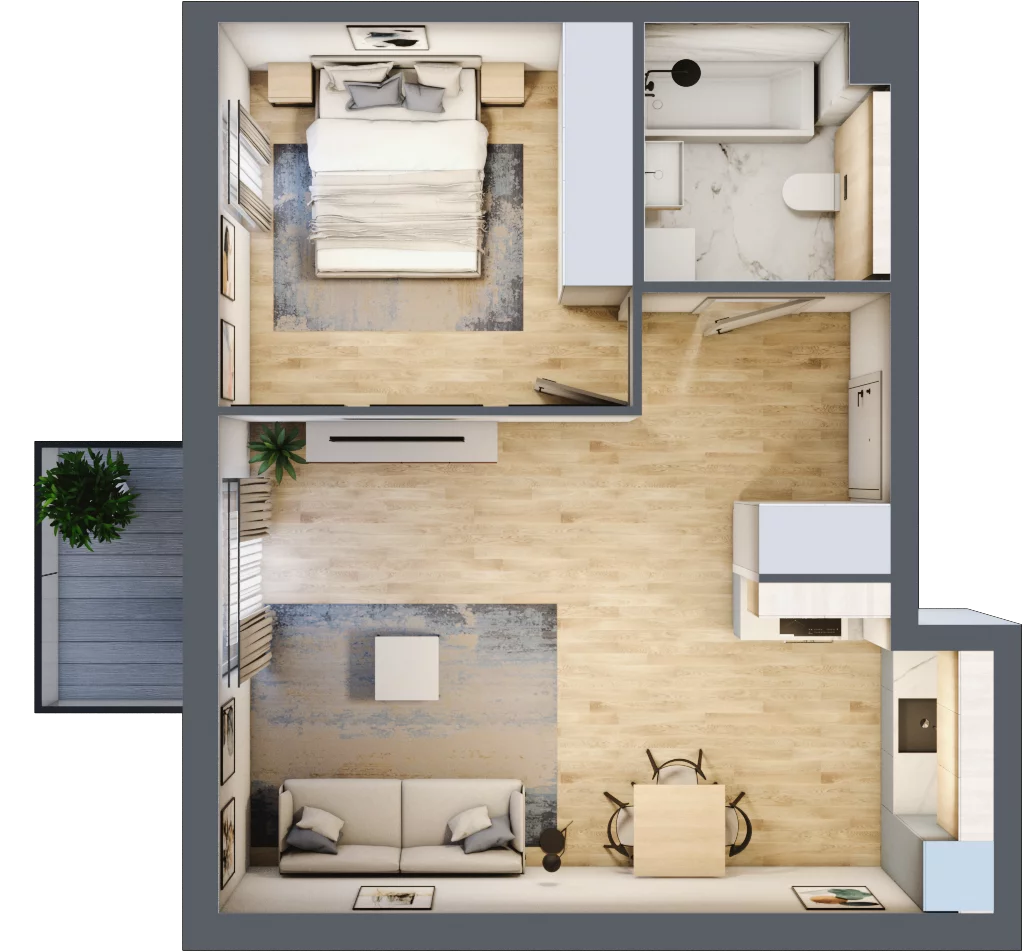 2 pokoje, mieszkanie 46,00 m², piętro 1, oferta nr mieszkanie A1.4, Enklawa Bukowa, Kraków, Podgórze, Rybitwy, ul. Bukowa 67