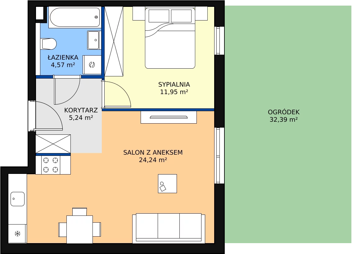 Zalety mieszkania 46.01 m², mieszkanie A0.21