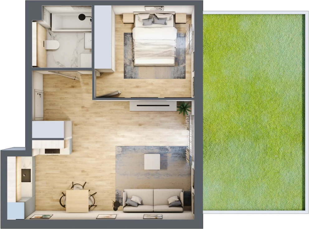 2 pokoje, mieszkanie 46,01 m², parter, oferta nr mieszkanie A0.21, Enklawa Bukowa, Kraków, Podgórze, Rybitwy, ul. Bukowa 67