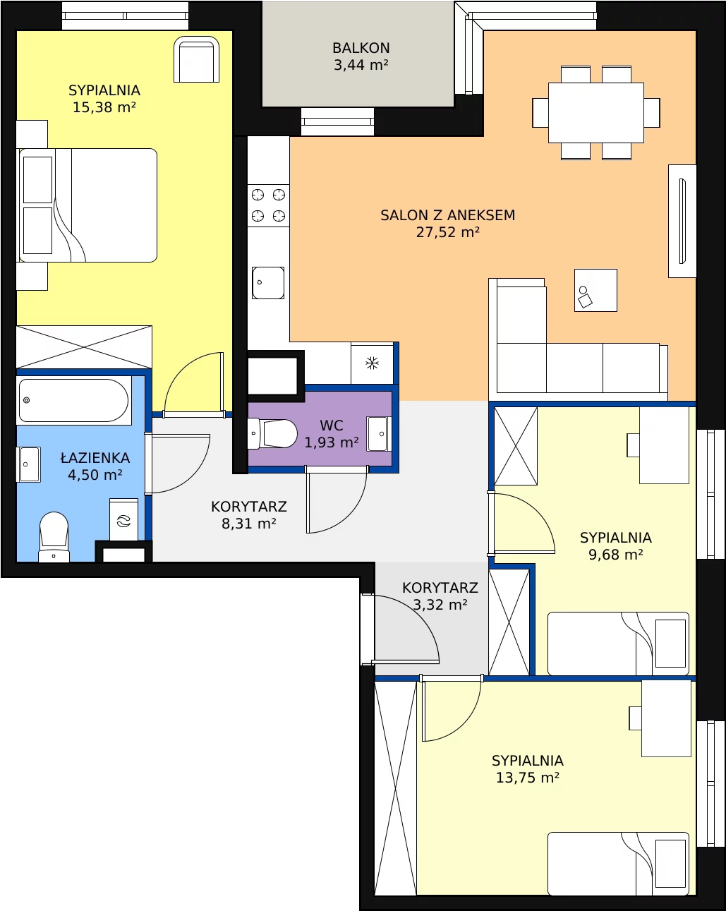 Zalety mieszkania 84.39 m², A.22