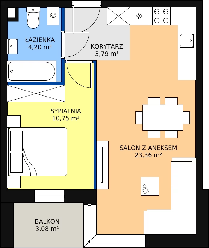 Zalety mieszkania 42.1 m², A.20