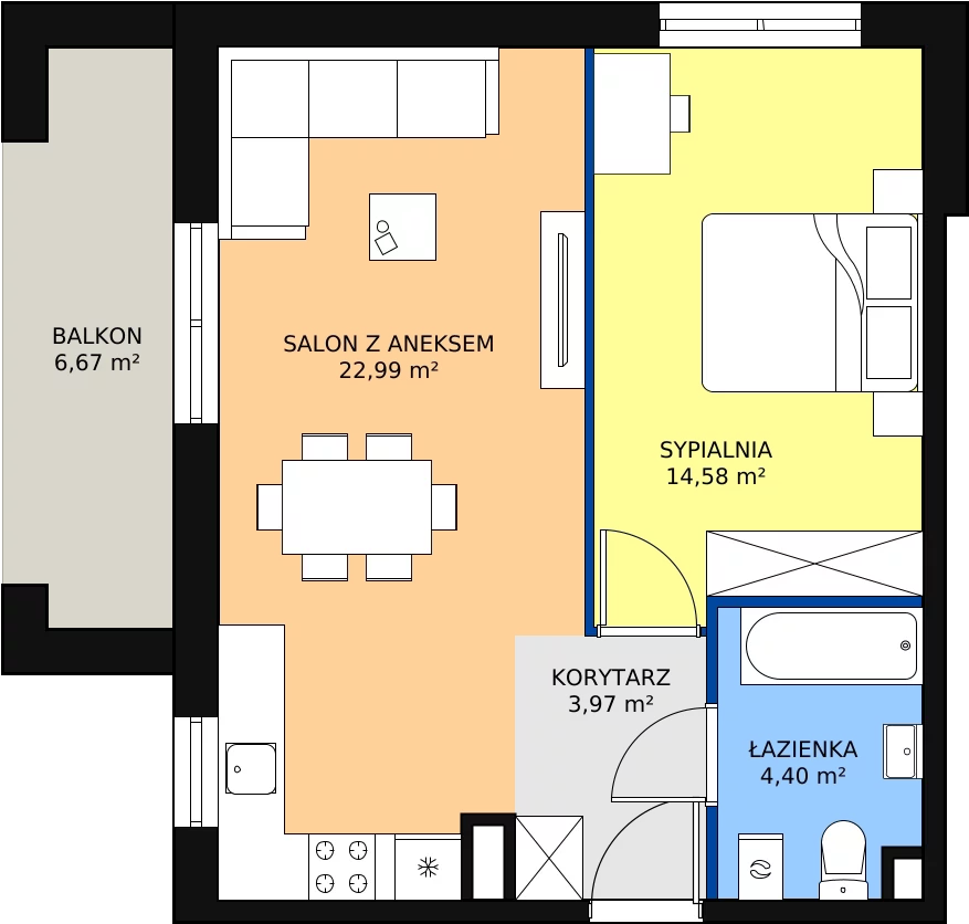 Zalety mieszkania 45.94 m², A.18