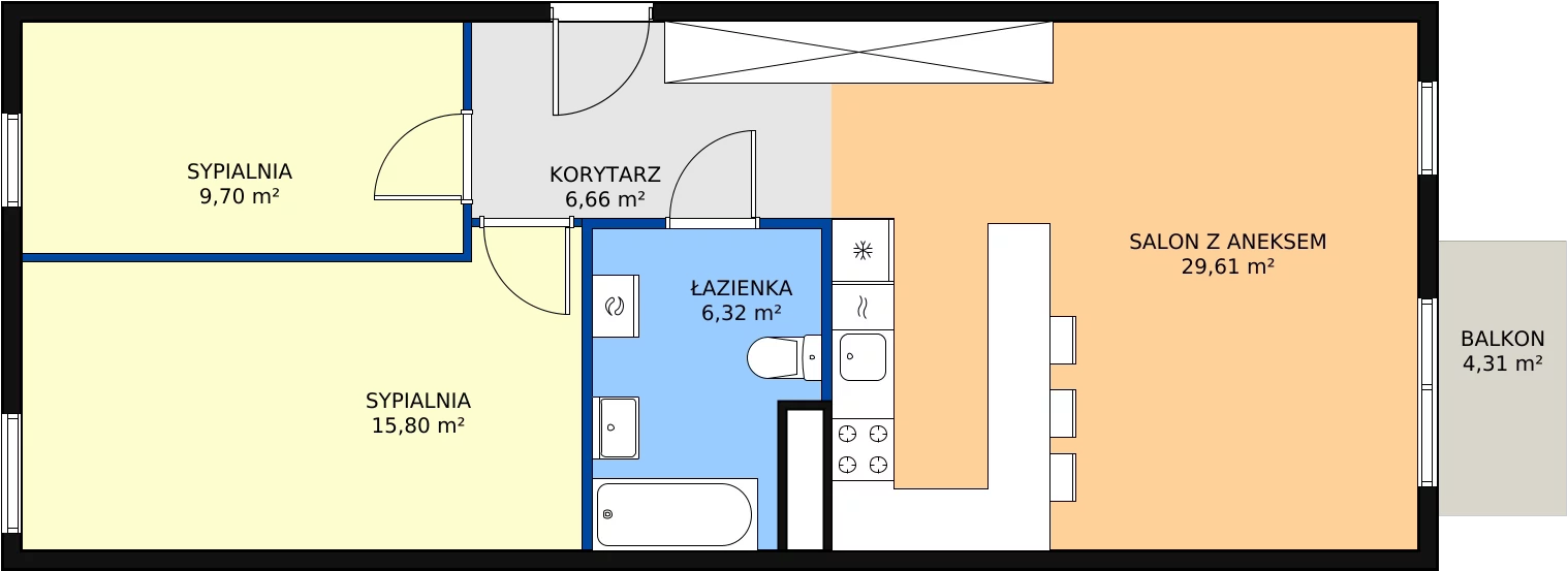 3 pokoje, mieszkanie 68,09 m², piętro 4, oferta nr B4.22, Enklawa Bukowa II, Kraków, Podgórze, Rybitwy, ul. Bukowa 65 i 69