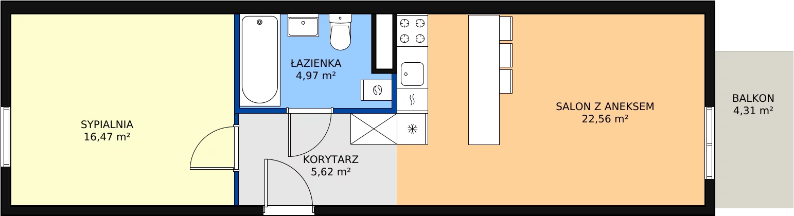 2 pokoje, mieszkanie 49,62 m², piętro 4, oferta nr B4.20, Enklawa Bukowa II, Kraków, Podgórze, Rybitwy, ul. Bukowa 65 i 69