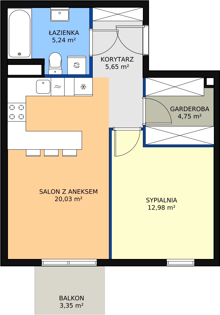 2 pokoje, mieszkanie 48,65 m², piętro 4, oferta nr B4.18, Enklawa Bukowa II, Kraków, Podgórze, Rybitwy, ul. Bukowa 65 i 69
