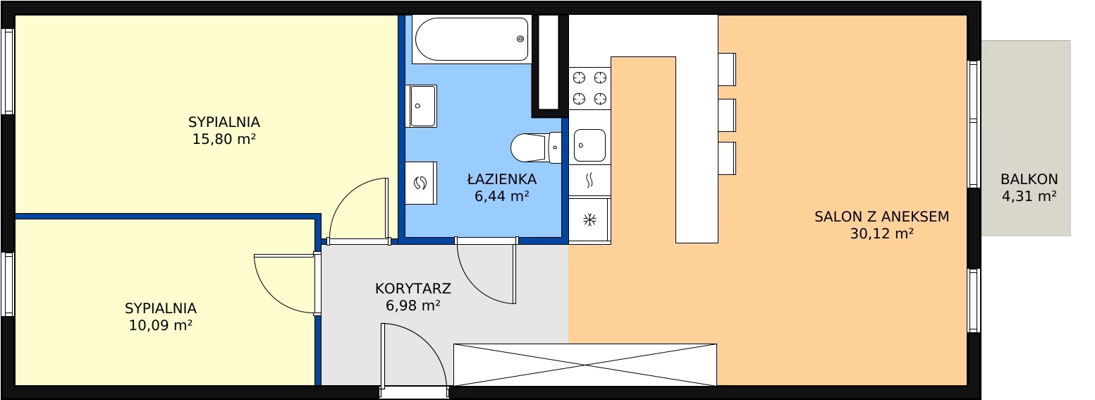 3 pokoje, mieszkanie 69,43 m², piętro 4, oferta nr B4.15, Enklawa Bukowa II, Kraków, Podgórze, Rybitwy, ul. Bukowa 65 i 69