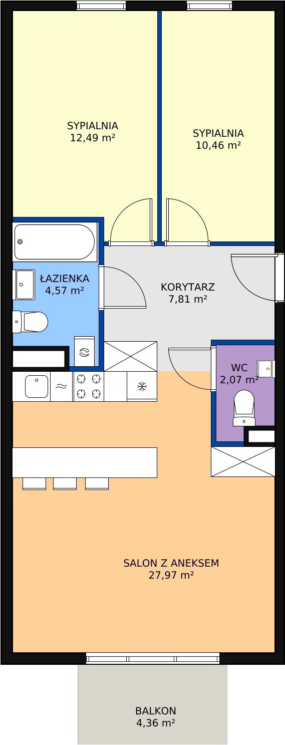 3 pokoje, mieszkanie 65,37 m², piętro 4, oferta nr B4.14, Enklawa Bukowa II, Kraków, Podgórze, Rybitwy, ul. Bukowa 65 i 69