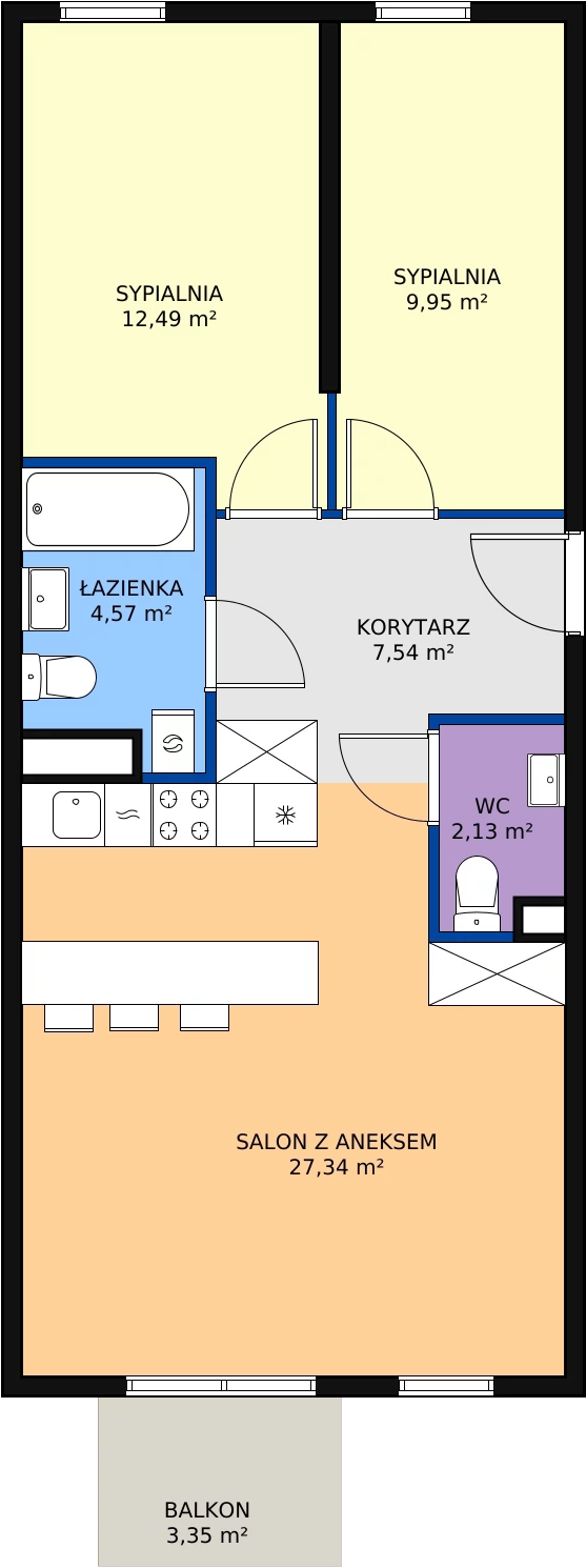 3 pokoje, mieszkanie 64,02 m², piętro 4, oferta nr B4.11, Enklawa Bukowa II, Kraków, Podgórze, Rybitwy, ul. Bukowa 65 i 69