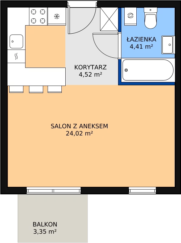 1 pokój, mieszkanie 32,95 m², piętro 4, oferta nr B4.10, Enklawa Bukowa II, Kraków, Podgórze, Rybitwy, ul. Bukowa 65 i 69