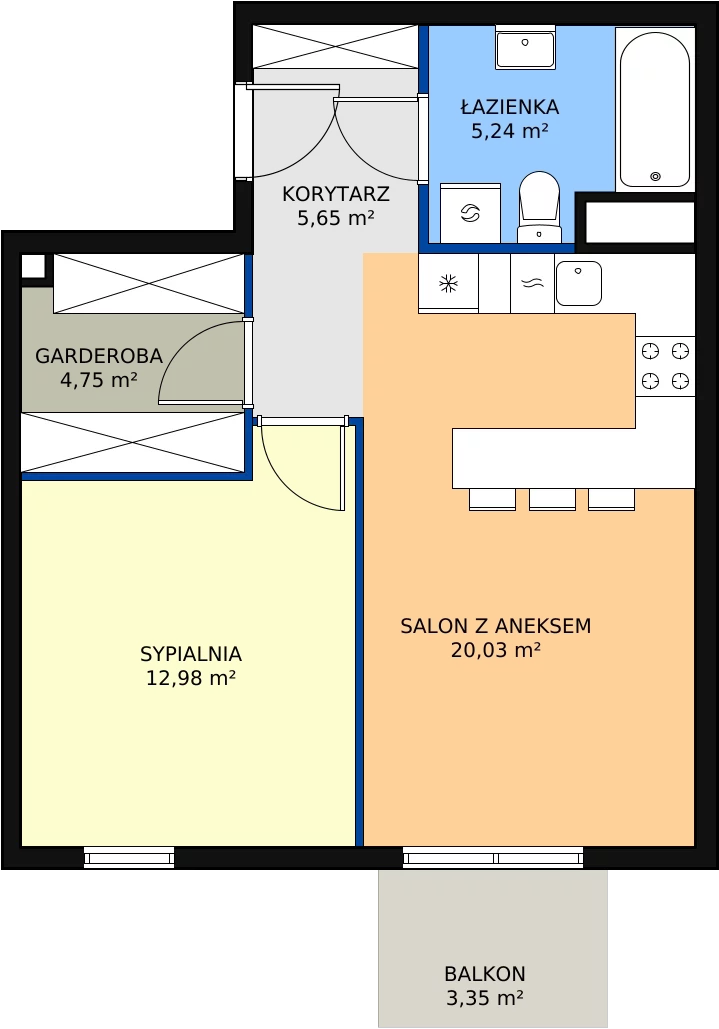 2 pokoje, mieszkanie 48,65 m², piętro 4, oferta nr B4.5, Enklawa Bukowa II, Kraków, Podgórze, Rybitwy, ul. Bukowa 65 i 69