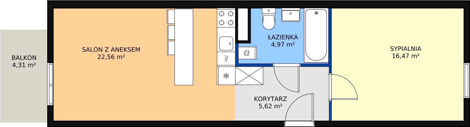 2 pokoje, mieszkanie 49,62 m², piętro 4, oferta nr B4.3, Enklawa Bukowa II, Kraków, Podgórze, Rybitwy, ul. Bukowa 65 i 69