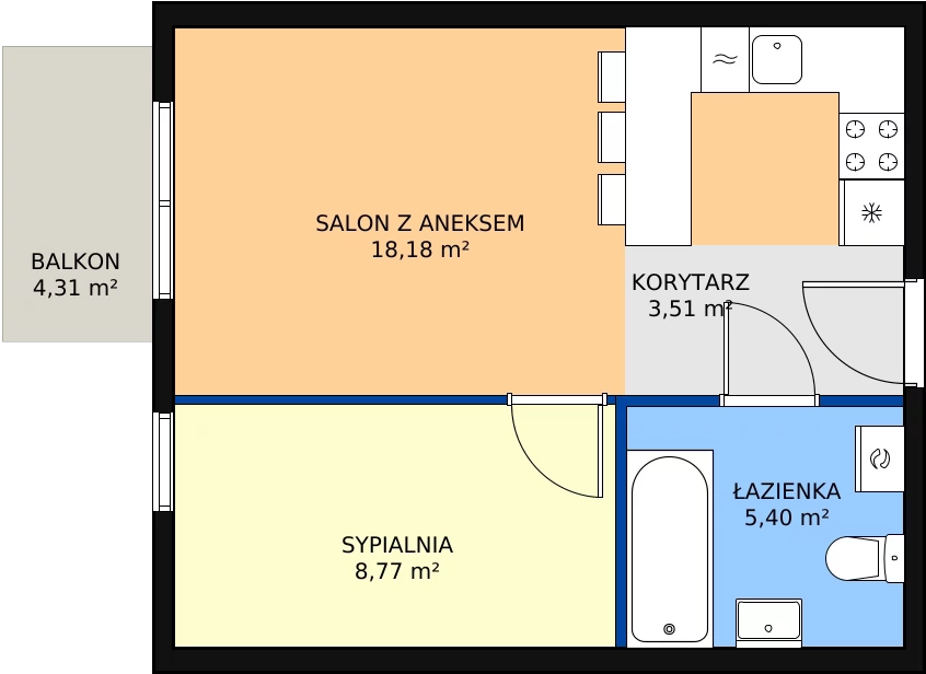 2 pokoje, mieszkanie 35,86 m², piętro 1, oferta nr B1.2, Enklawa Bukowa II, Kraków, Podgórze, Rybitwy, ul. Bukowa 65 i 69