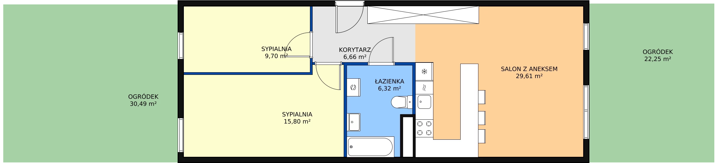 3 pokoje, mieszkanie 68,09 m², parter, oferta nr B0.21, Enklawa Bukowa II, Kraków, Podgórze, Rybitwy, ul. Bukowa 65 i 69
