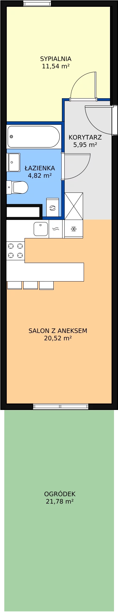 2 pokoje, mieszkanie 42,83 m², parter, oferta nr B0.19, Enklawa Bukowa II, Kraków, Podgórze, Rybitwy, ul. Bukowa 65 i 69