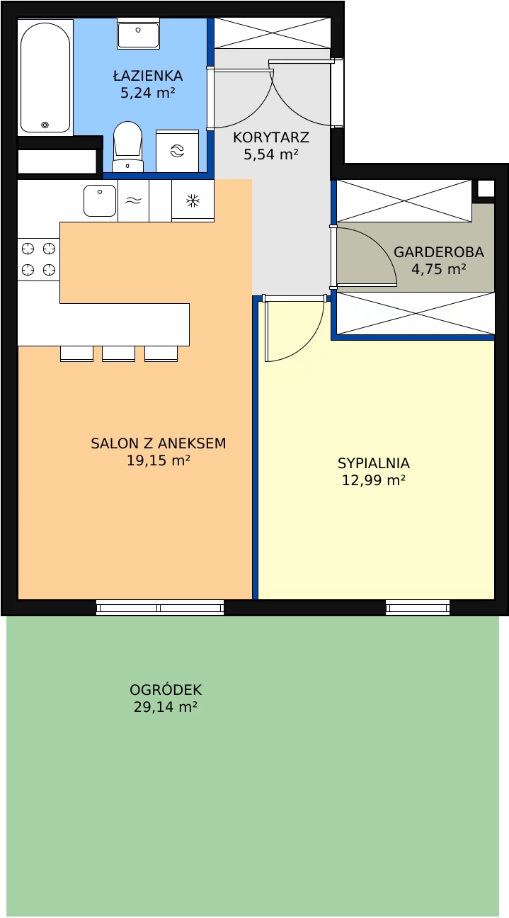 2 pokoje, mieszkanie 48,67 m², parter, oferta nr B0.18, Enklawa Bukowa II, Kraków, Podgórze, Rybitwy, ul. Bukowa 65 i 69
