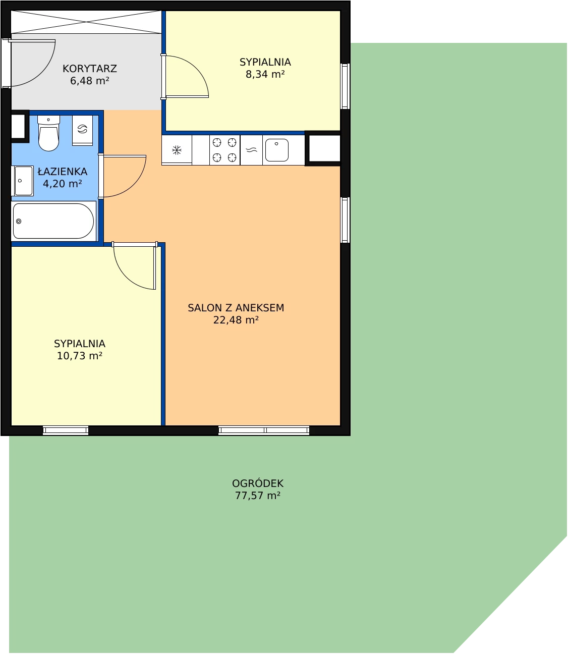 3 pokoje, mieszkanie 52,23 m², parter, oferta nr B0.17, Enklawa Bukowa II, Kraków, Podgórze, Rybitwy, ul. Bukowa 65 i 69