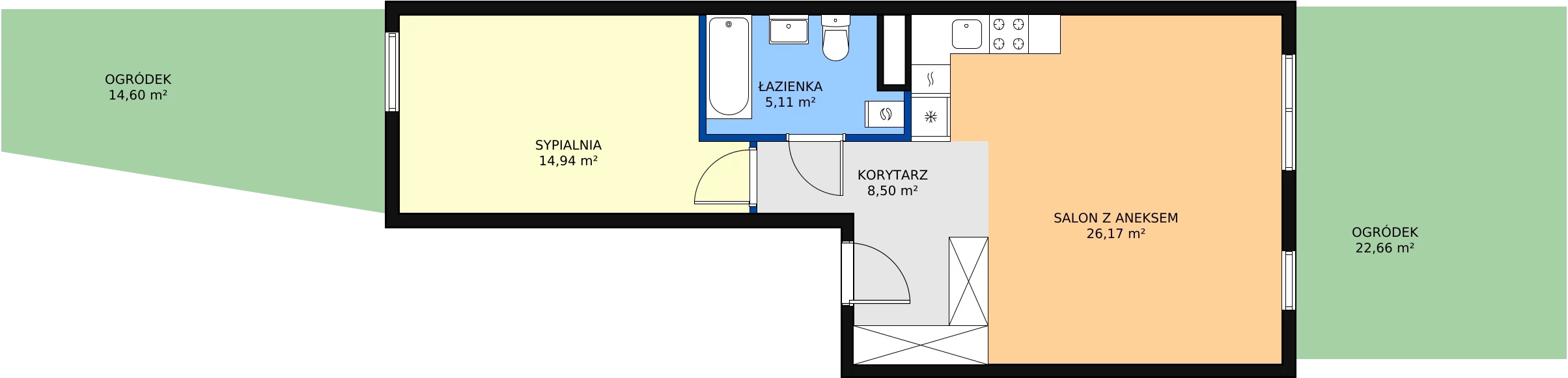 2 pokoje, mieszkanie 54,72 m², parter, oferta nr B0.15, Enklawa Bukowa II, Kraków, Podgórze, Rybitwy, ul. Bukowa 65 i 69