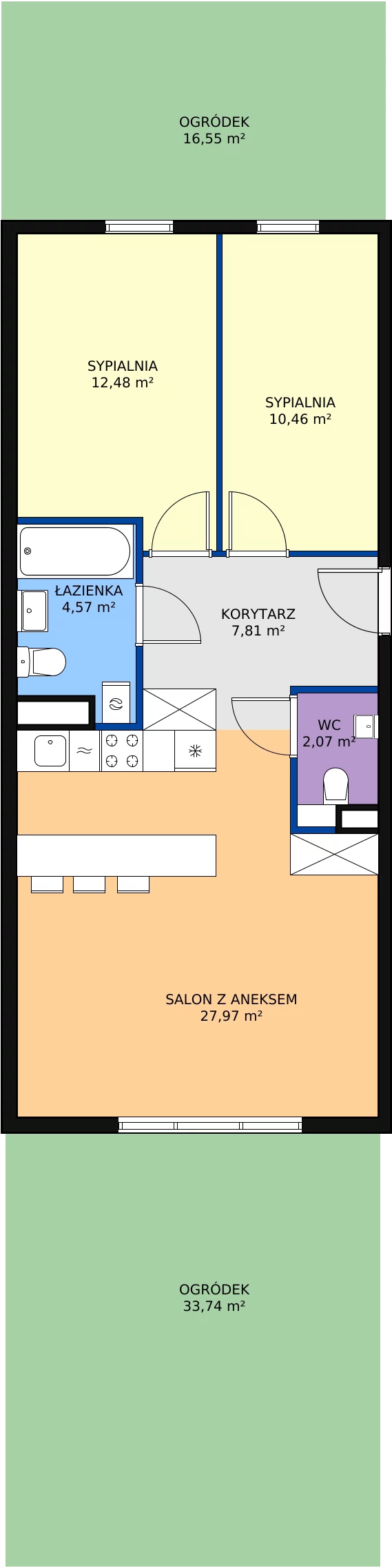 3 pokoje, mieszkanie 65,36 m², parter, oferta nr B0.14, Enklawa Bukowa II, Kraków, Podgórze, Rybitwy, ul. Bukowa 65 i 69