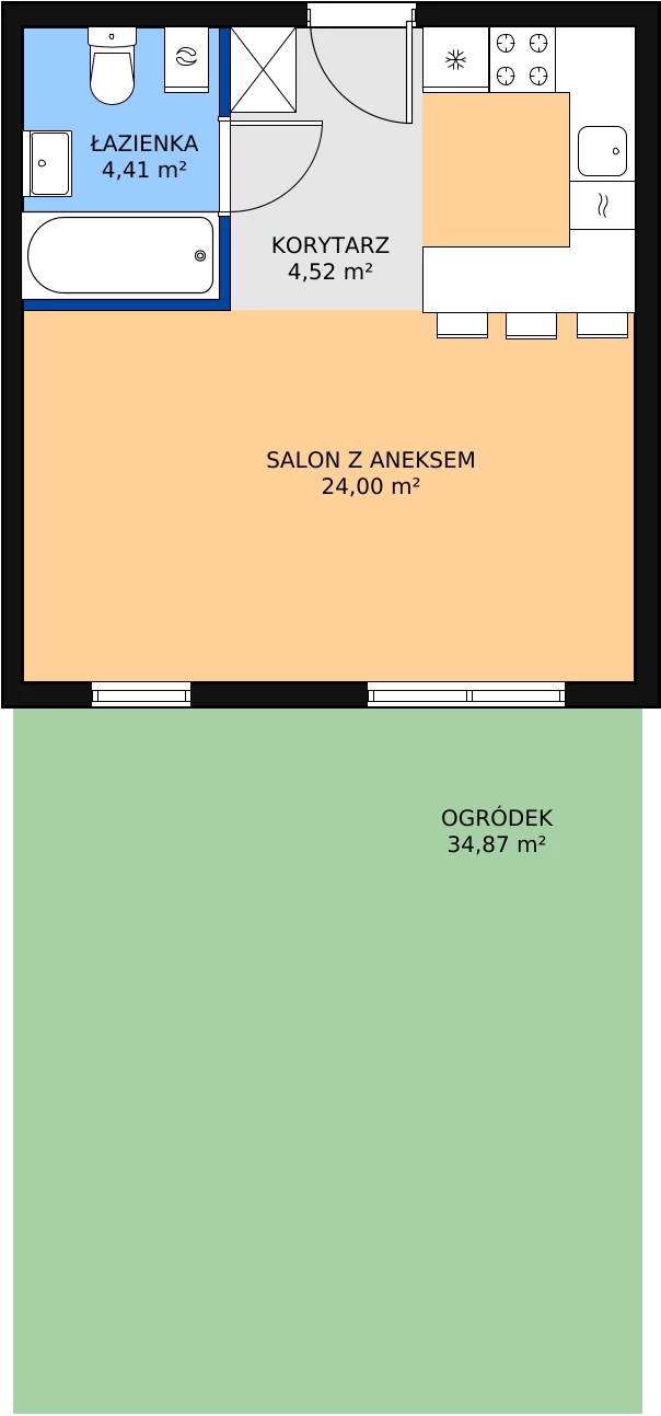 1 pokój, mieszkanie 32,93 m², parter, oferta nr B0.13, Enklawa Bukowa II, Kraków, Podgórze, Rybitwy, ul. Bukowa 65 i 69