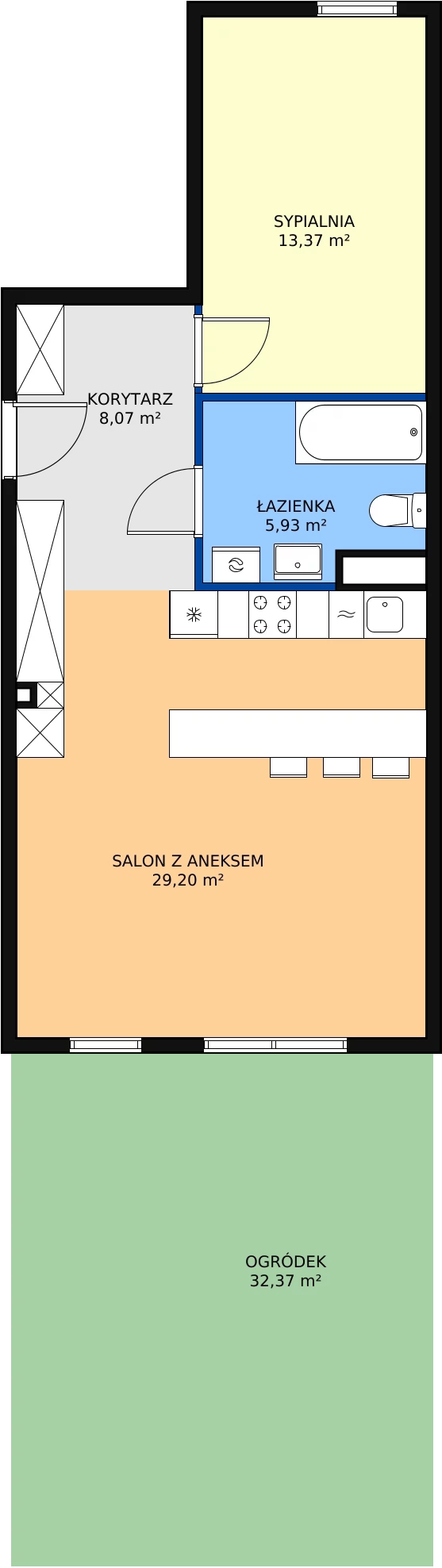 2 pokoje, mieszkanie 56,57 m², parter, oferta nr B0.12, Enklawa Bukowa II, Kraków, Podgórze, Rybitwy, ul. Bukowa 65 i 69
